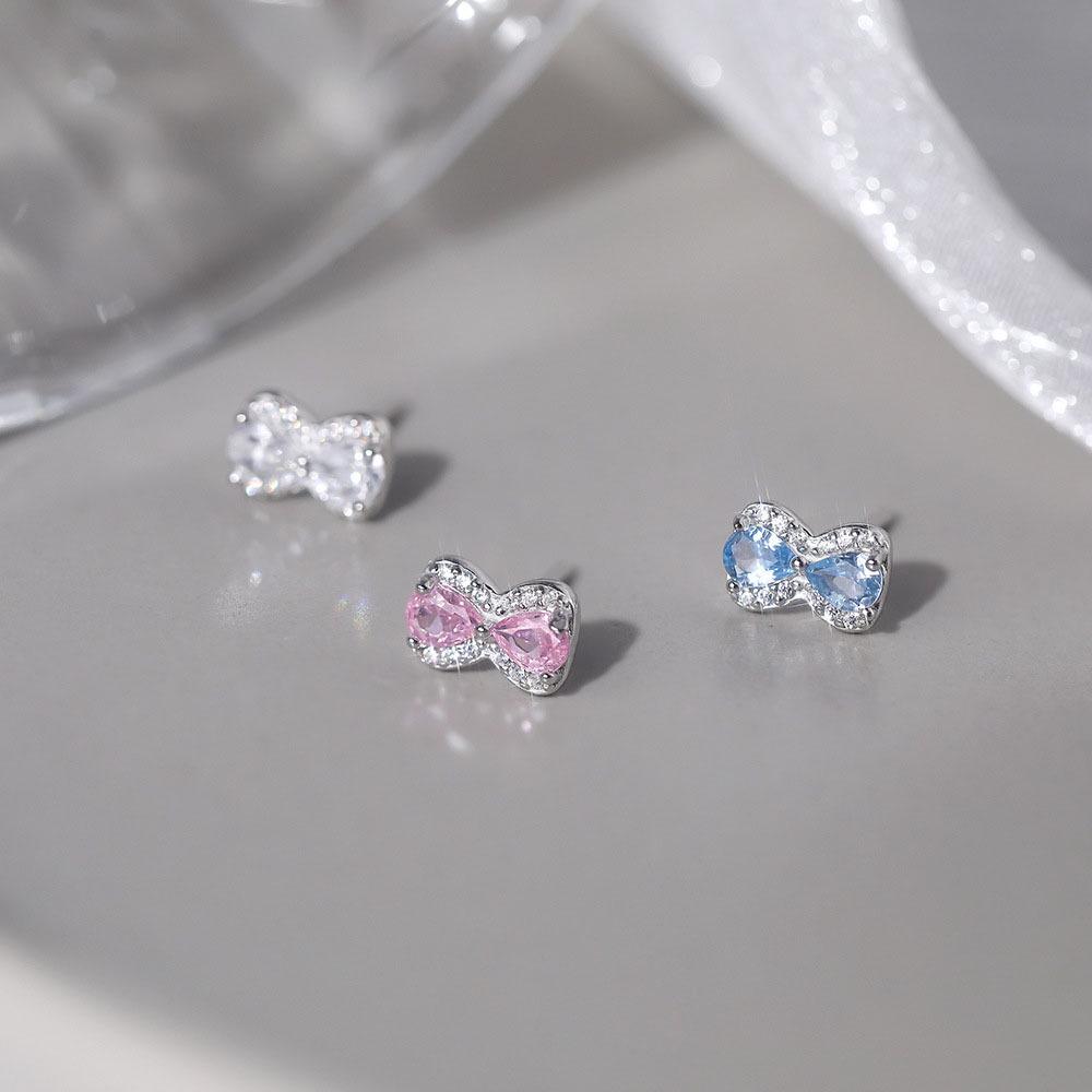 Colorful Zircon Bow Stud Earrings for Women - Playful Little Princess Style, High-end Exquisite Jewelry