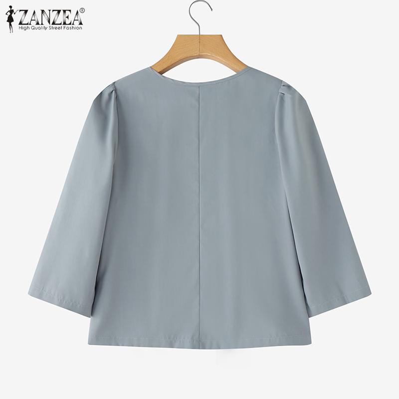ZANZEA Women Casual V-Neck Solid Color Half Sleeve Blouse