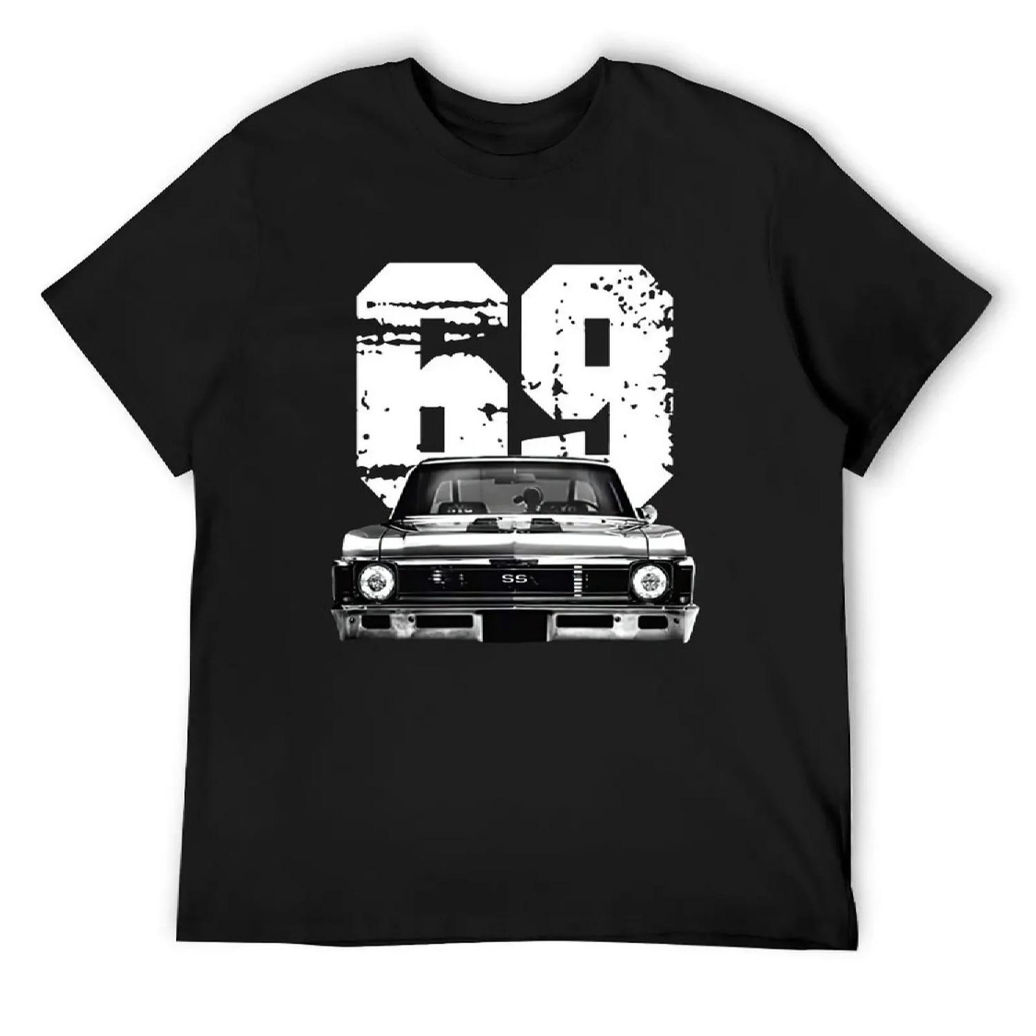 

1969 Chevy Nova Front Grill View Silhouette with White Year T-Shirt affliction shirts tops Men s t-shirt XXXXXL чорний