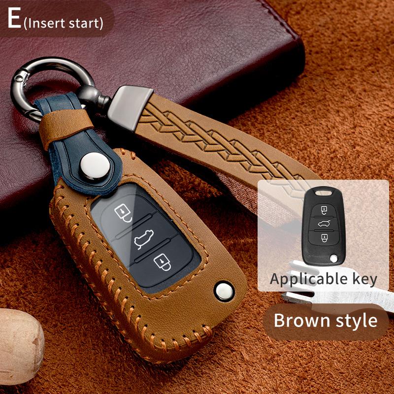 Custodia per chiave auto in pelle Crazy Horse per Hyundai Santa Fe Tucson 2022 NEXO NX4 Atos Solaris Prime2021