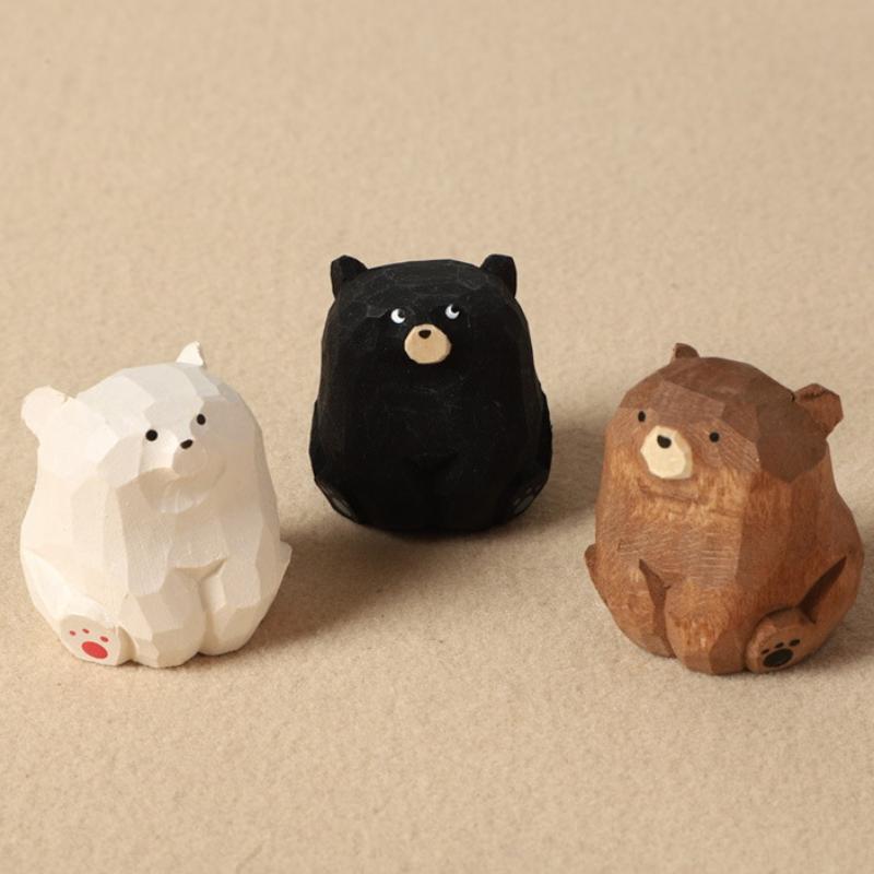 Handgeschnitzte Bärenfigur aus massivem Holz Mini Dekoration für Zuhause Kaffeetisch Geschenk für Tierkunstsammler
