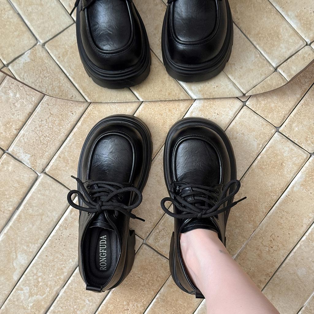 British Style Small Leather Shoes Women's 2025 Spring New Retro Japanese Thick-soled Heightening Lace-up Internet Celebrity Loafers