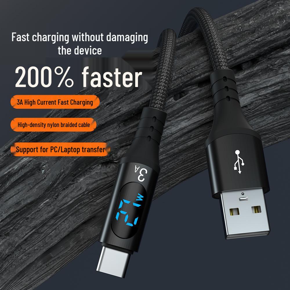 5A Dual Type-C PD100W Fast Charging Cable with Digital Display for iPhone 15 and Huawei Laptops
