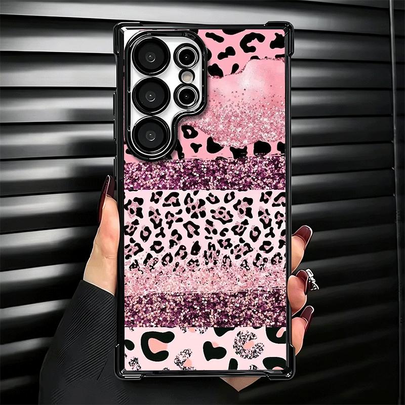 Pink Leopard Print Soft Phone Case For Samsung Galaxy S26 Ultra S25 Edge S24 FE S23 Plus S22 S21 + S20 Plating Anti-Fall Fundas