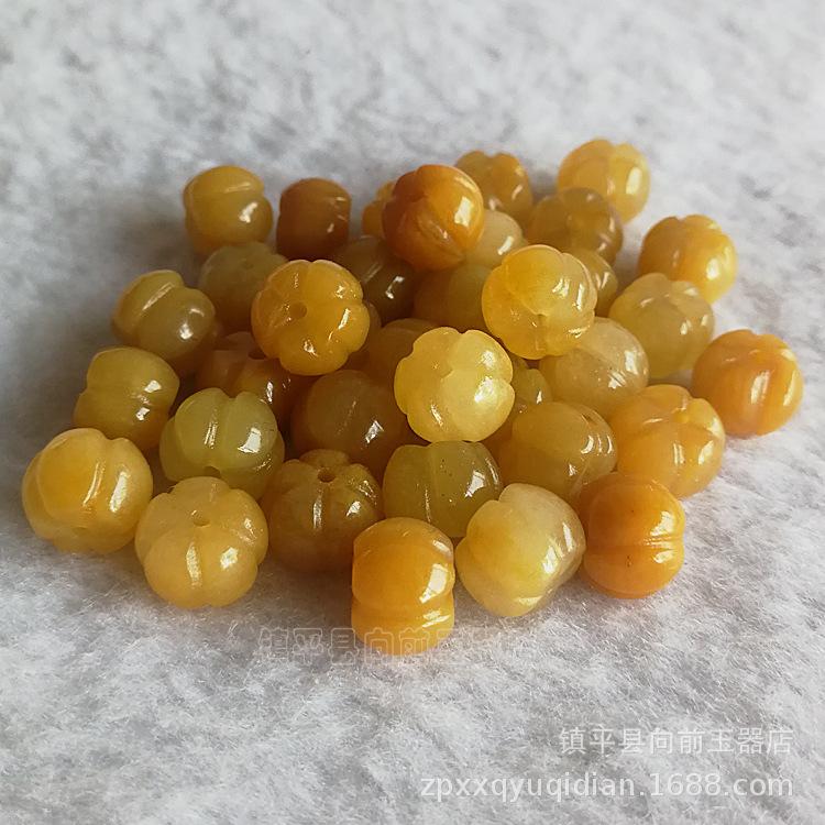 Yellow Dragon Jade Pumpkin Beads - DIY Jewelry Accessories for Bracelets & Necklaces.