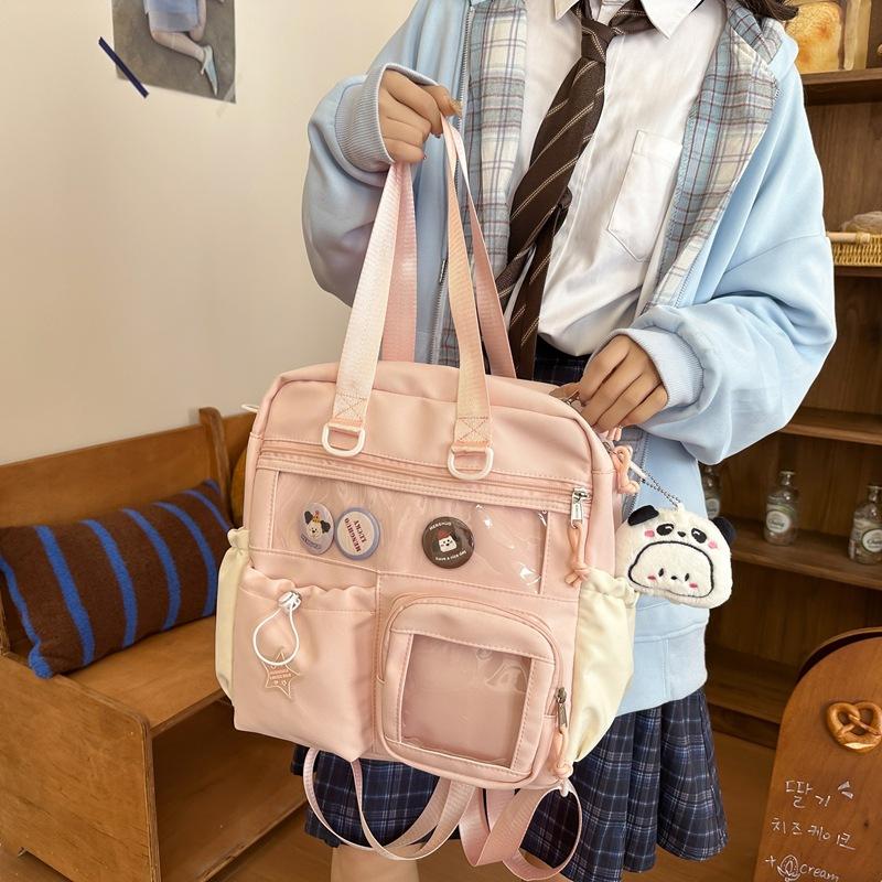 

College style small fresh transparent badge shoulder bag spring new ins cute girl messenger handbag розовый