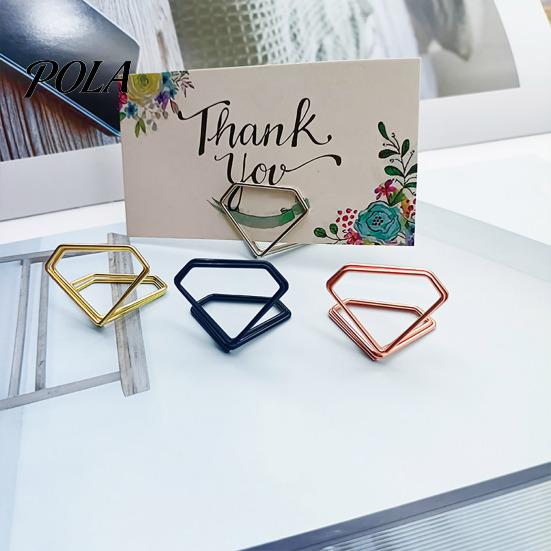Office Memo Holder 10 Pcs Table Number Holders, Diamond Shape Photo Clips, Small Business Card Display Stands, Metal Place for Wedding Anniversary