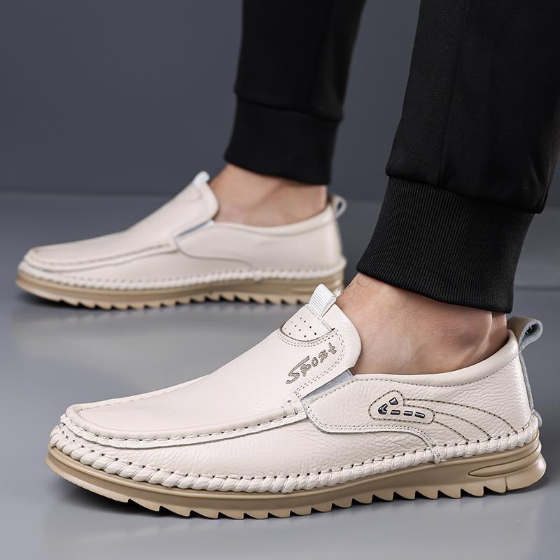 New Style Business Casual Leather Shoes with Soft Cowhide Soles - One-piece Slip-on Casual Dad Shoes Lightweight Men's Shoes