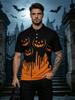 Men's Short-Sleeve Polo Shirt with Jack-o'-Lantern Drip Decoration Print, Stylish and Simple Short Sleeve, Casual Lapel Polo Shirt, Fashionable and