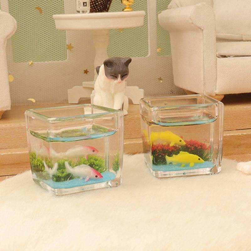 1:12 Simulação de casa de bonecas Aquário de peixes Aquário de bonecas em miniatura Ornamento de aquário Micro decoração de paisagem Decoração de cena de casa de bonecas