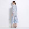 Frühling Herbst Damen Vintage Langarm Aushöhlen Spitze Lang Midi Partykleider