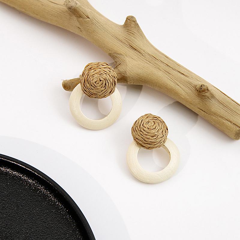 Vintage Wooden Beaded Long Drop Earrings For Women Bohemia Handmade Geometric Wood Earring Pendant Jewelry