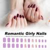24Pcs Cute Nails Gel Flat Fake Nails Purple-Color Head Press-On Wearable FALSE Nails Full Cover