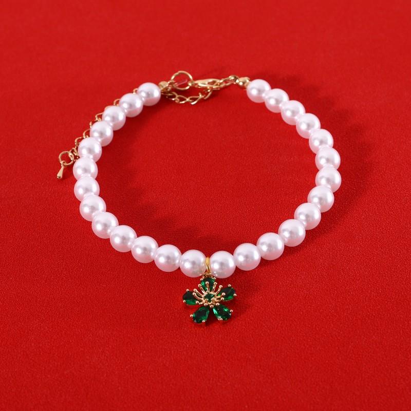 Floral Pet Necklace With Pearl Zircon Accents Cats Small Dogs - Birthday Wedding Party Accessory