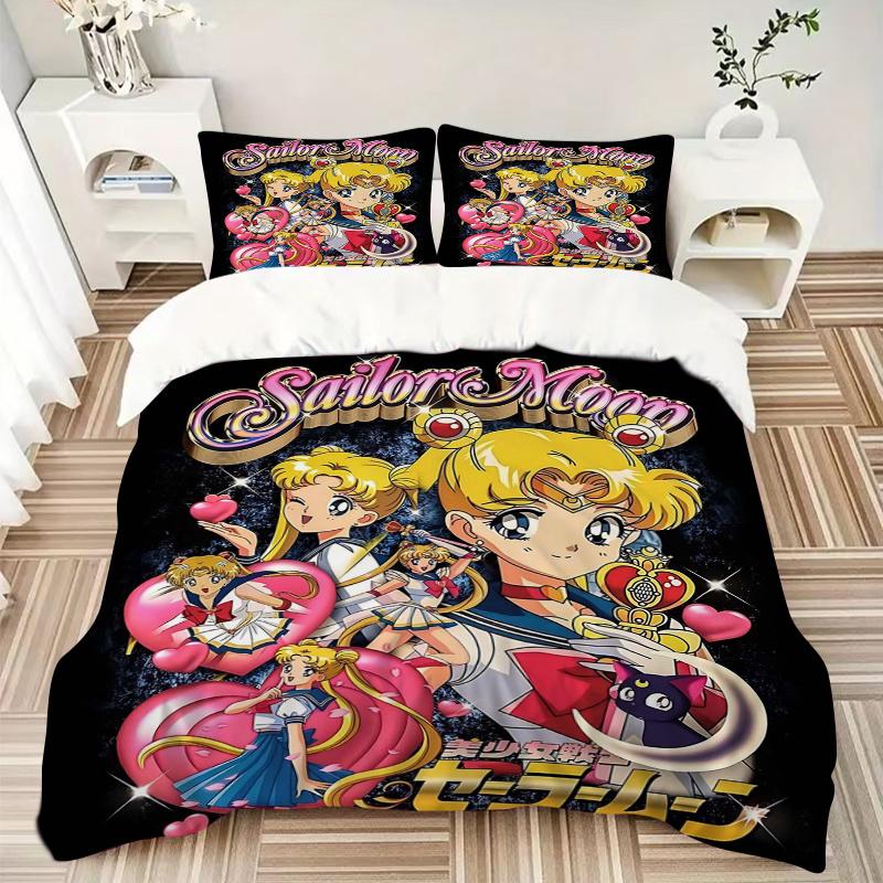 3pcs Sailor Moon Pattern Bedding Set, 1* Cover + 2*Pillowcases, Printed Bedding Set, Soft and Comfortable, Suitable for Bedroom and Guest Ro