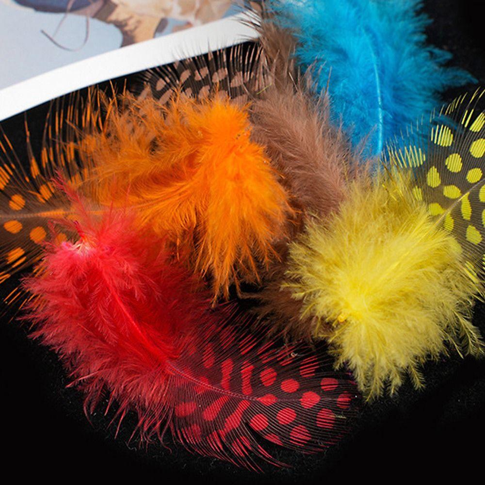 50pcs Small Size Natural Feathers Spotted Pattern Real Plumes Spotted Feathers Multicolo Natural Color Fake Eyelashes DIY