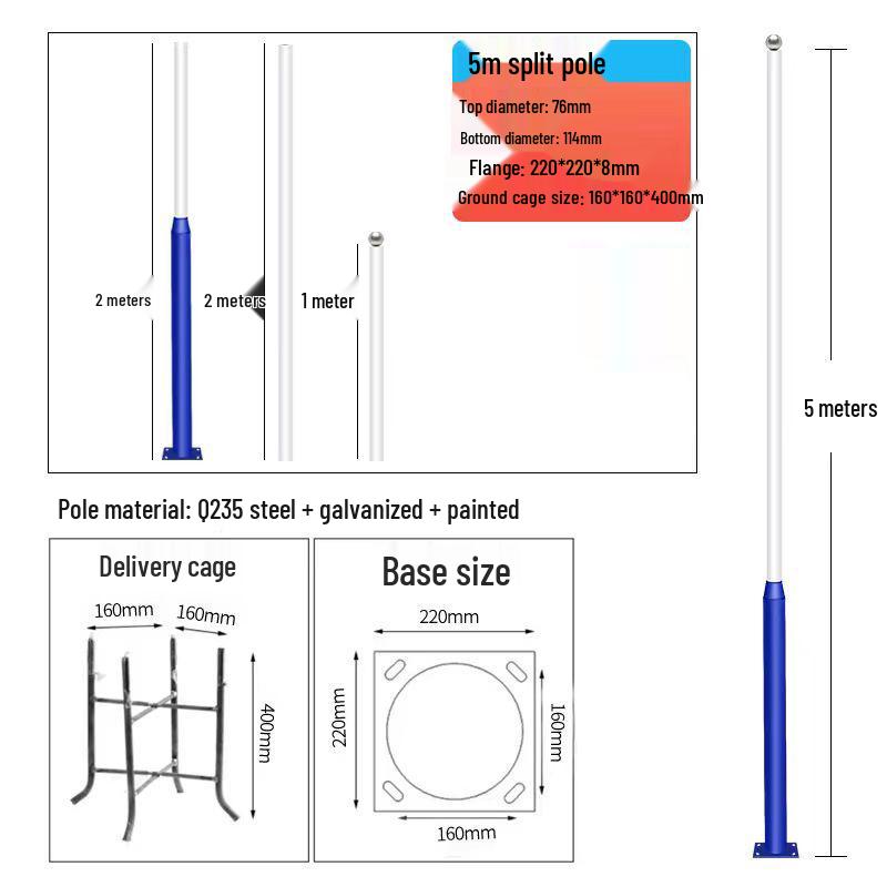 Cross-Border Solar Split Street Light Pole, Galvanized, 3-6 Meters, for New Rural Roads