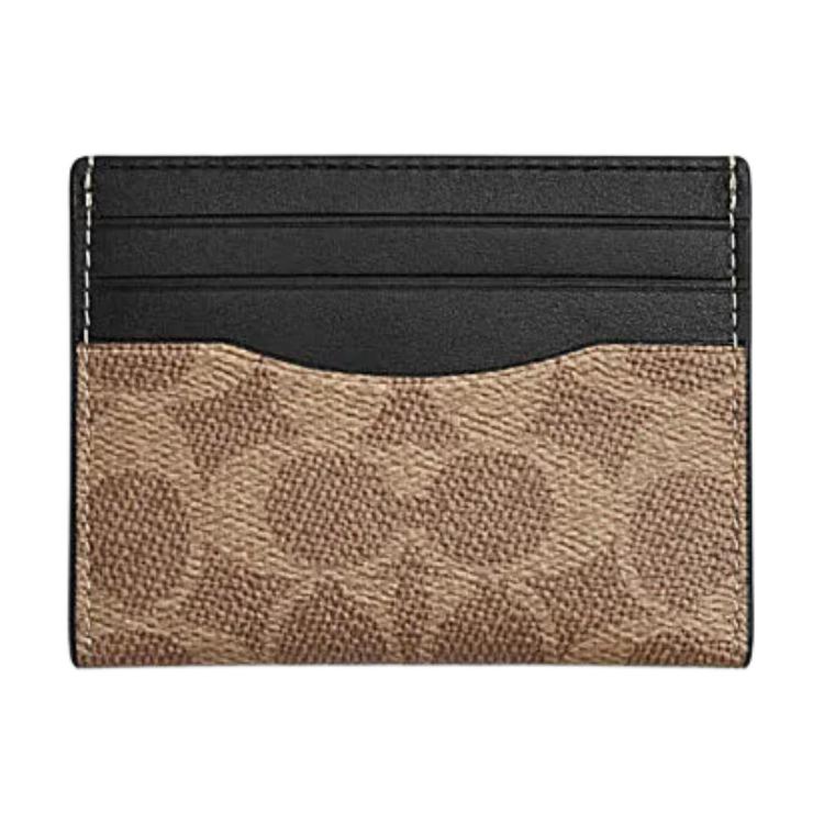 Coach Classic Logo Jacquard Leather And Fabric Card Holder Women Accessories Brown Black CW366-NRX Brown & Yellow & Black