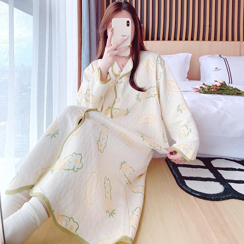 

Уютный халат для беременных и ночная сорочка для кормления с нагрудными вкладышами - Теплый кардиган для послеродового периода и платье для послеродового восстановления 3XL