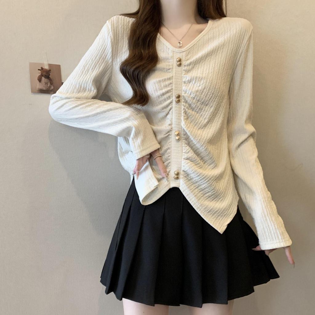 Women's Plus Size Irregular V-Neck Long Sleeve Knit Top - Slimming Slit Design for Spring and Autumn 2026