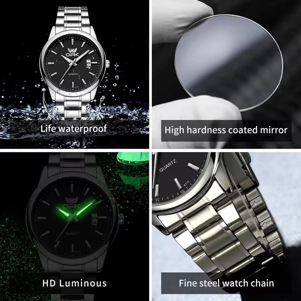 OPK 6010 Men's Quartz Watch Steel  Chain Calendar Display With Luminous Waterproof Oval Case Minimalist Watches Men