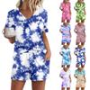 Damen V-Ausschnitt Kurzarm Shorts Bedrucktes Pyjama-Set Hauskleidung