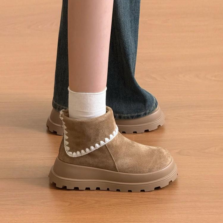 Women's Large Size Frosted Winter Warm Fur One Snow Boots Padded Lining Ankle Boots Non-slip Hiking Sports Cotton Boots