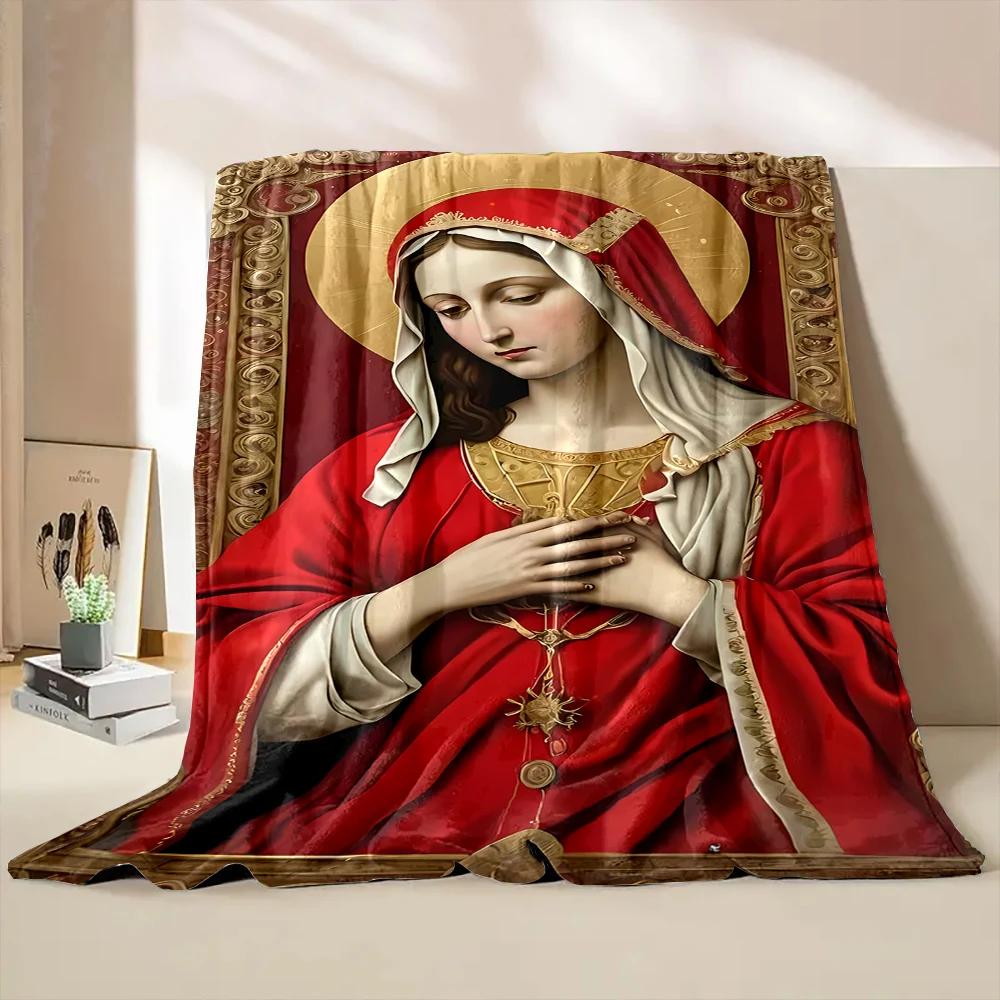 3D Warm Virgin Mary Pray Blanket,Soft Throw Blanket for Home Bedroom Bed Sofa Picnic Travel Office Rest Cover Blanket Kid‘s Gift