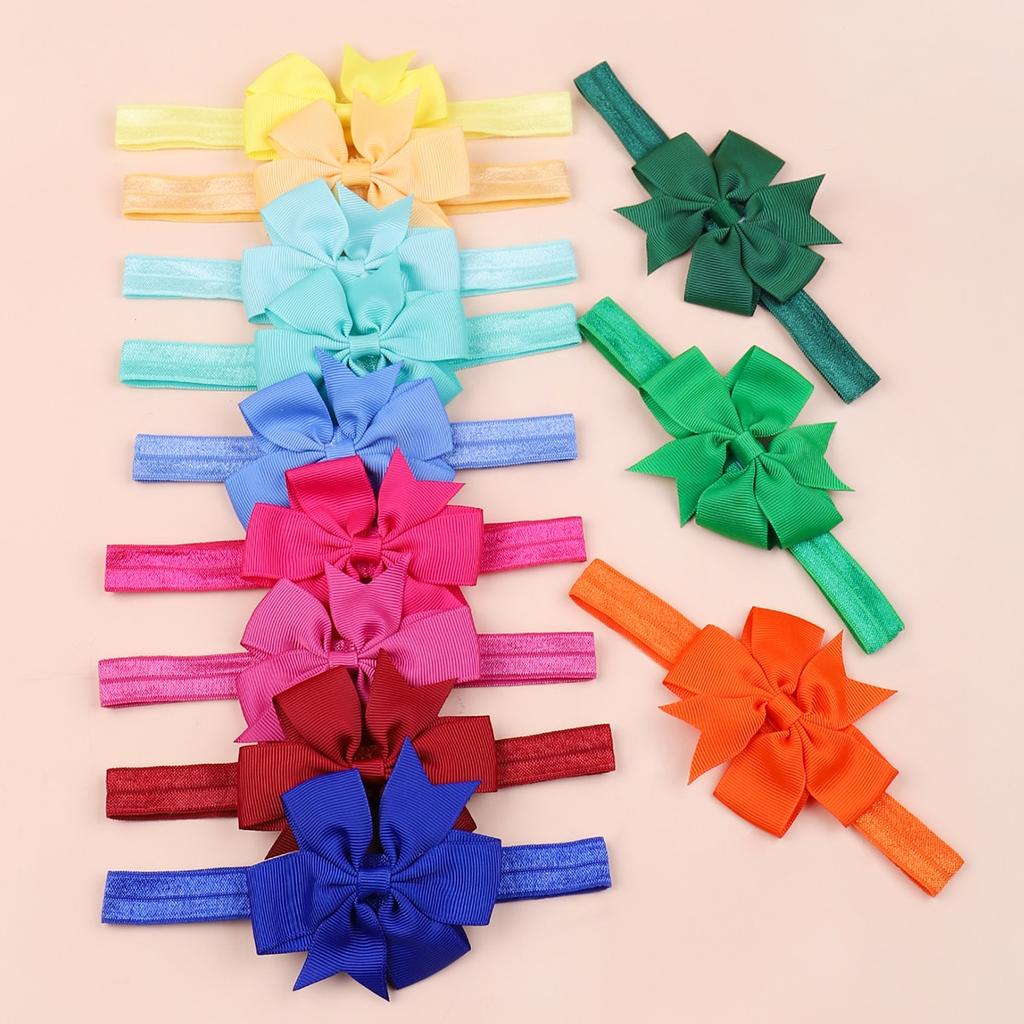 12pcs/set Colorful Ribbon Bows Headbands for Baby Girls Neborn Stretch Wide Elastic Hair Bands Pinwheel Headwras Kids Headwear