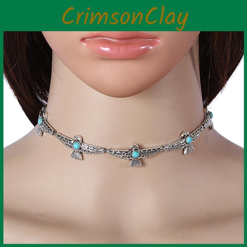Vintage Alloy Collar With Bird Design Artificial Turquoise Decor For Women Gift