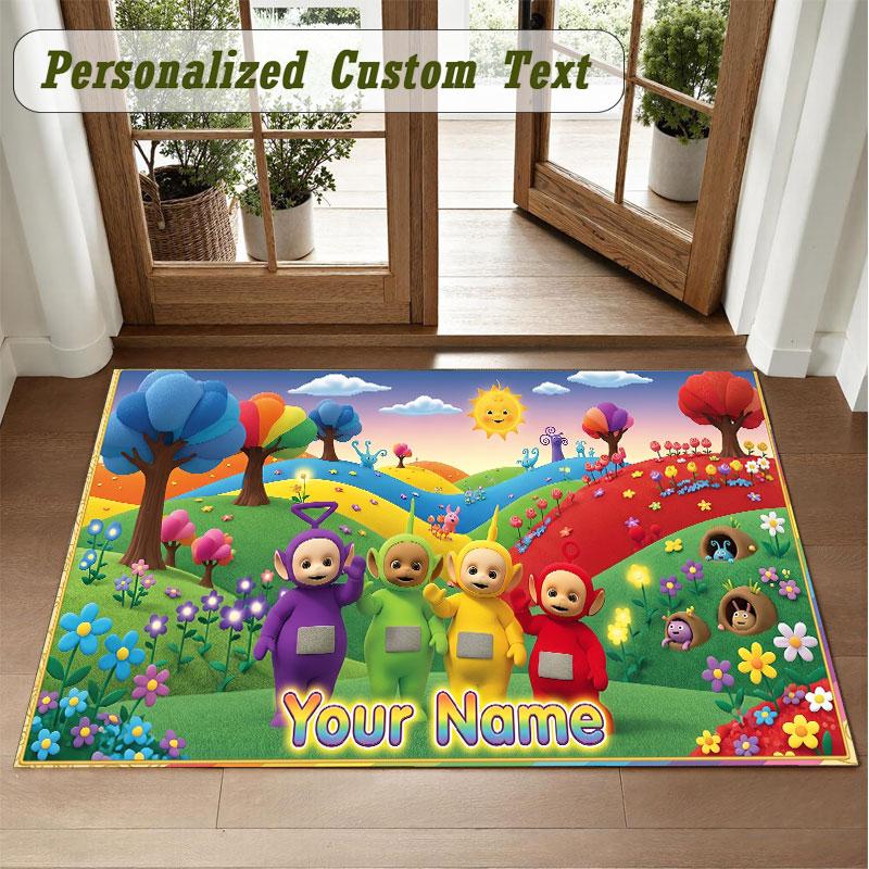 Crystal Velvet Square Rug Custom NameTeletubbies Pattern Non Slip Home Floor Decor Rug