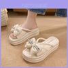 Stylish Women's Rhinestone Bow Slide Sandals For Summer Fashion In Black And Beige Colors