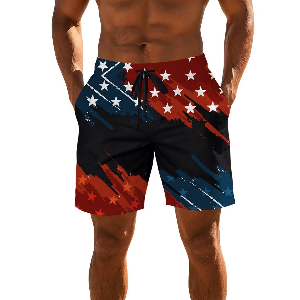 Men's Printed Casual Sports Shorts Drawstring Waist Relaxed Fit Lightweight Breathable Athletic Shorts for Everyday Wear