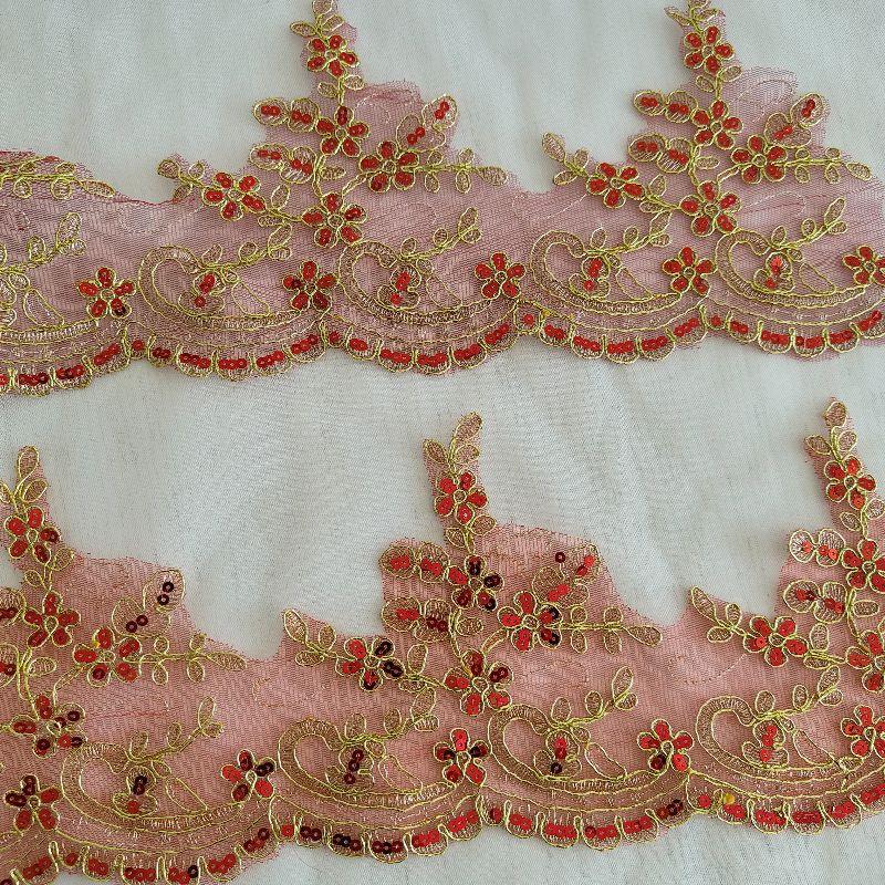 Červené vyšívané krajky Retro svatební šaty Doplňky pro pódiové vystoupení Krajkové květiny DIY doplňky Látkové umění