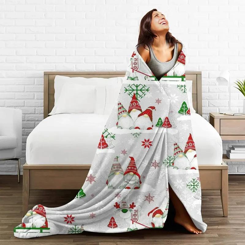 Merry Christmas Gnomes Knitted Blanket Nordic New Year Wool Throw Blankets Warm Bed Fleece Fluffy Soft Blankets for Winter