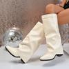 Folded high-heeled fashion boots autumn new thick-heeled large-size British high-heeled trousers boots women
