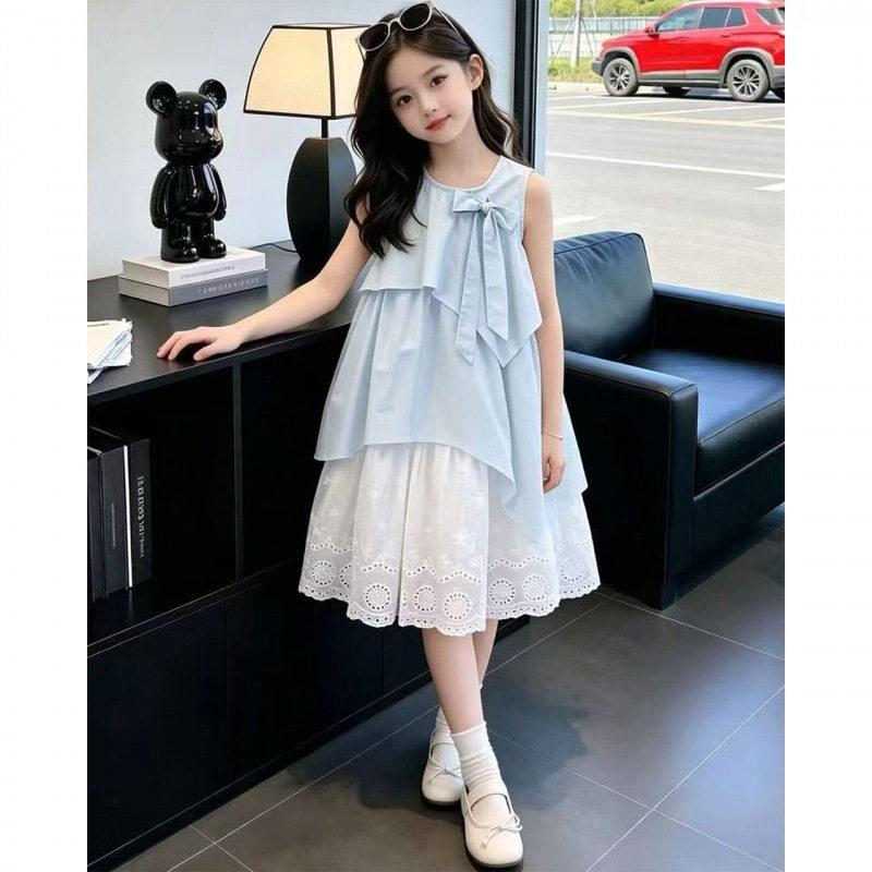 Girls Summer French Sweet Princess Dress Big Kids Fairy Tulle Sundress