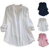 Woman Shirt Semi-open V Neck Buttons Placket Long Sleeves Pullover Casual Wear Solid Color Top Blouse Summer Casual Loose T-shirt Commuter Clothes