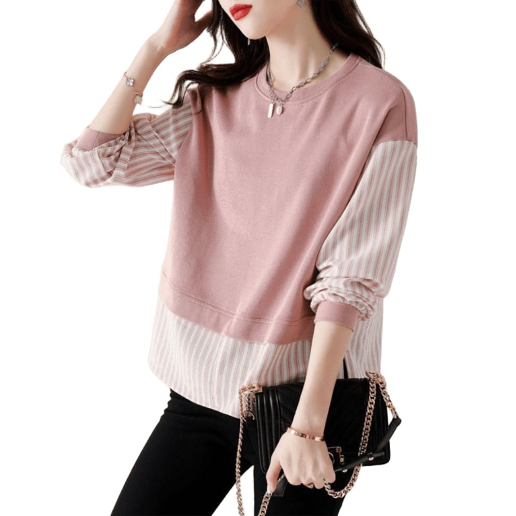 

Redeo Count Long Sleeve Pullover Top with Layered Stripes and Design Women s Button-Down (JP, Alphabet, 2XL, Pink) розовый