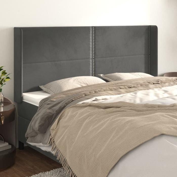 VidaXL Tête de lit avec oreilles Gris foncé 183x16x118-128 cm Velours3119501