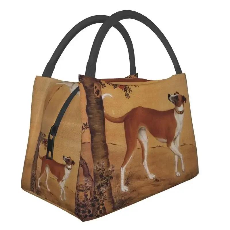 Chinese Style Painting Greyhound Sighthound Insulated Lunch Bags for Camping Travel Whippet Dog Thermal Cooler Bento Box Women