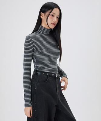 MIXXO Wool Striped Turtleneck T-Shirt Re Lwfv10A_Miwlwg11Qa