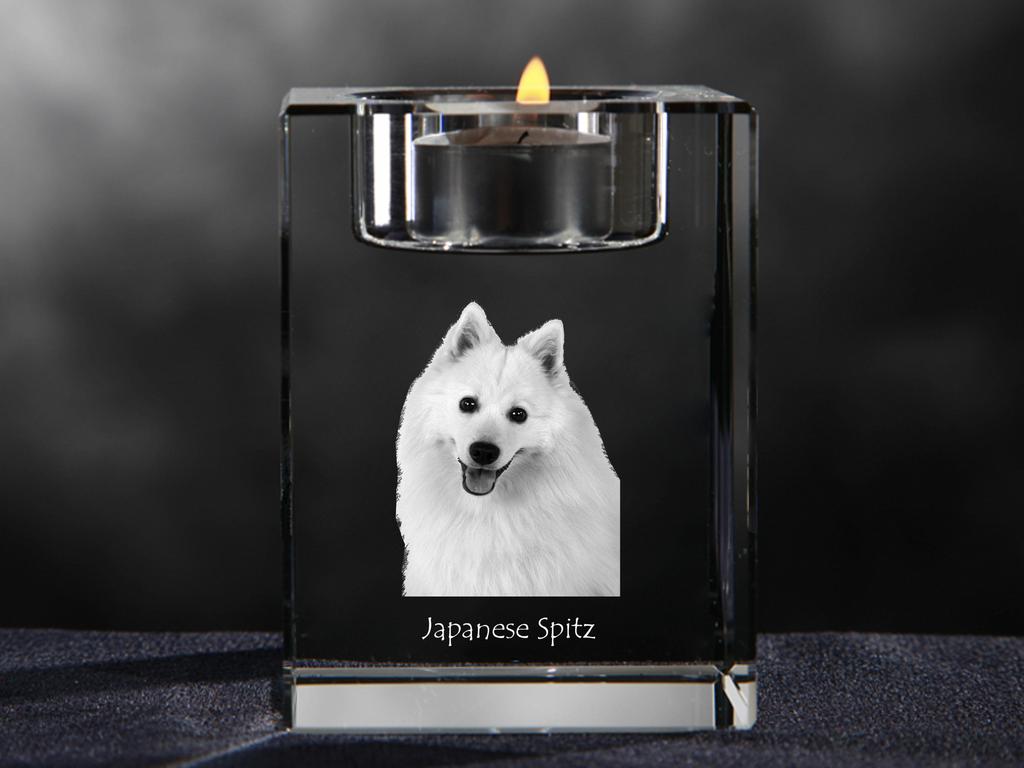 Japanese Spitz, Nihon Supittsu – Candle holder with dog photo, crystal tealight holder | Art-Dog