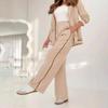 2 Pcs/Set Women Suit Coat Pants Suit Turn-down Collar Long Sleeves Stretchy Hem