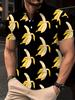 Printed Design – Not Textured Men's Short-Sleeve Polo Fashion Golf Black and Yellow Cartoon-Style Banana Pattern T-Shirt, Casual Men's Top, Summer