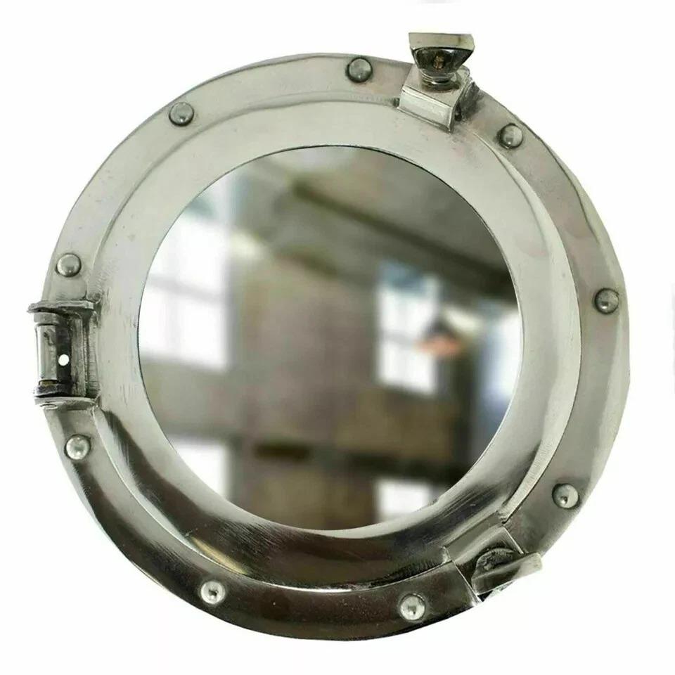 12" Canal Boat Porthole Window - Nickel Finish Ship Window, Nautical Wall Decor