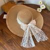 Lace Bow Straw Hat Women's Summer French Large Brim Sunscreen Hat Seaside Beach Vacation Sun Hat