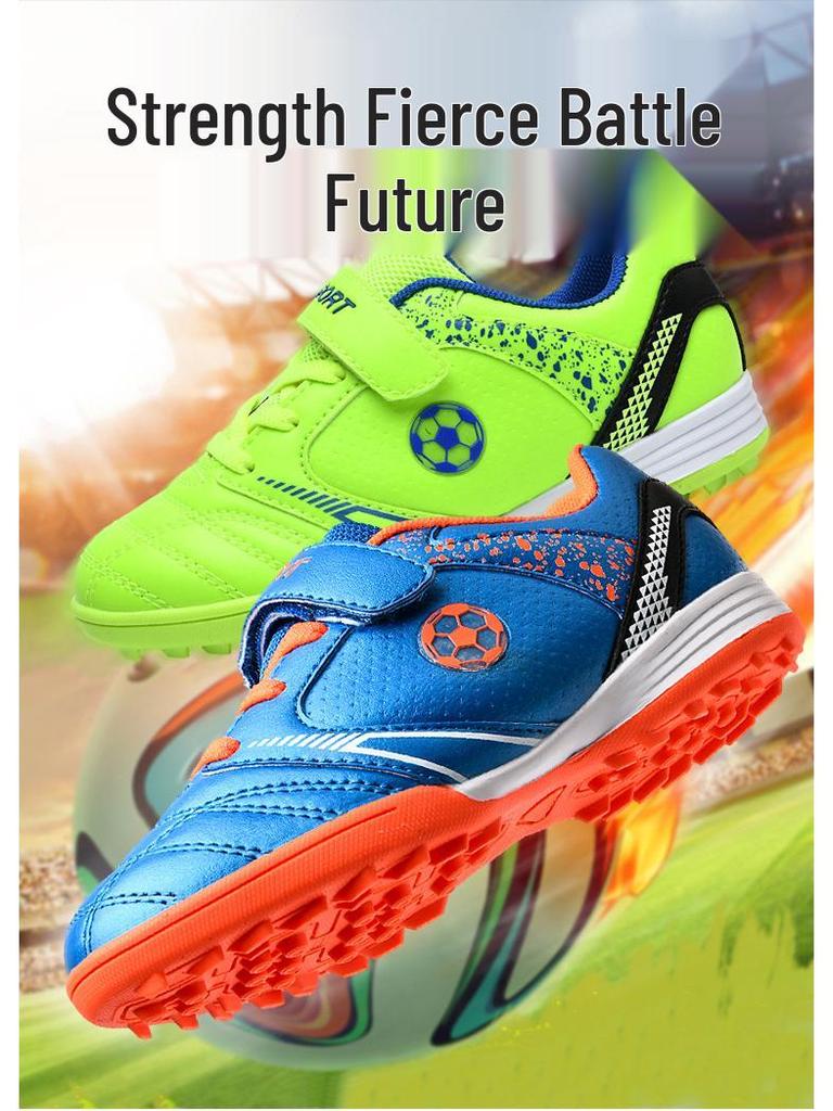 Kids' Breathable Velcro Soccer Shoes, Lightweight Studded Football Trainers for Boys & Girls, Ideal for Grass Fields.