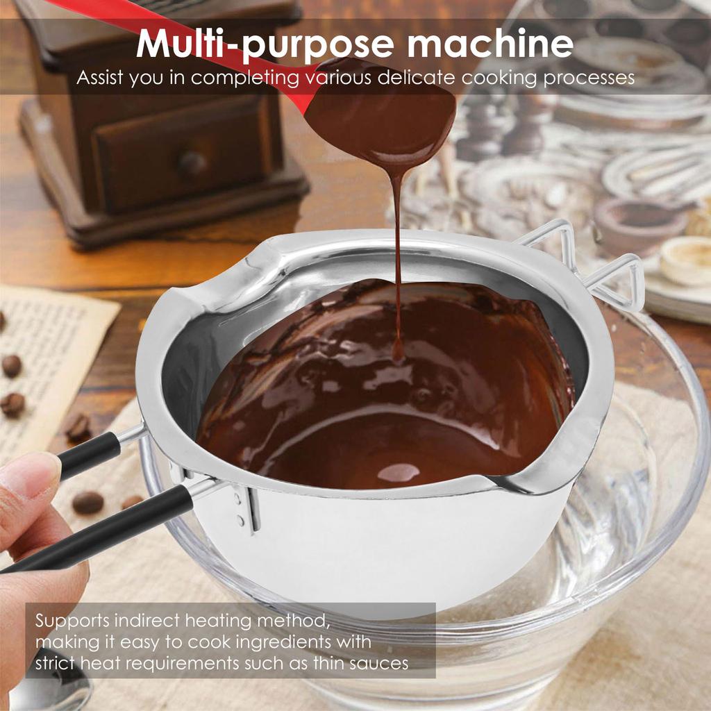 2Pcs Double Boiler Pot Set 480ml Chocolate Melting Pot Stainless Steel Cheese Butter Melting Pots with Silicone Spatula for Home