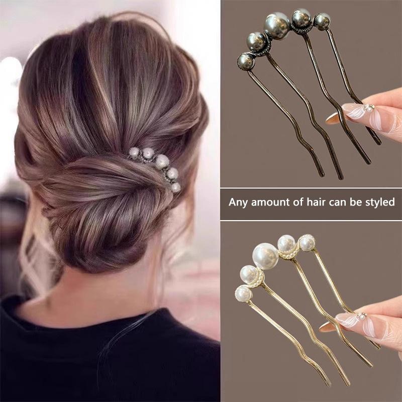 Metal U-Shaped Hair Stick For Women Girls Simple Pearl Hair Clip Pins Bun Maker Hairstyle Tools Hair Accessories